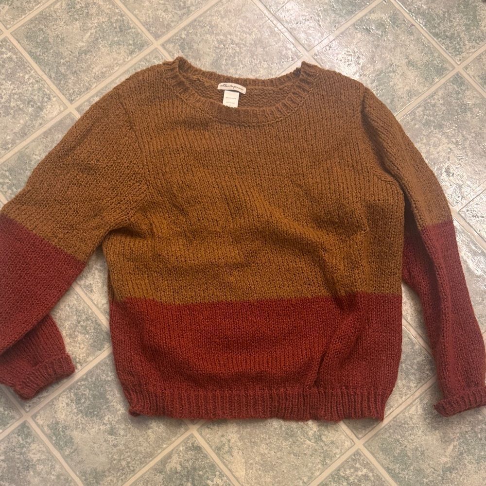 Color block Brown and Red Knit Sweater